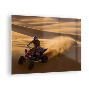 Cuadro sobre vidrio - Impresiones sobre Vidrio - ATV en acción en el desierto al atardecer - 70x50cm - Sobre las olas de la arena - Decoración de pared moderna para salón y dormitorio ARTTOR