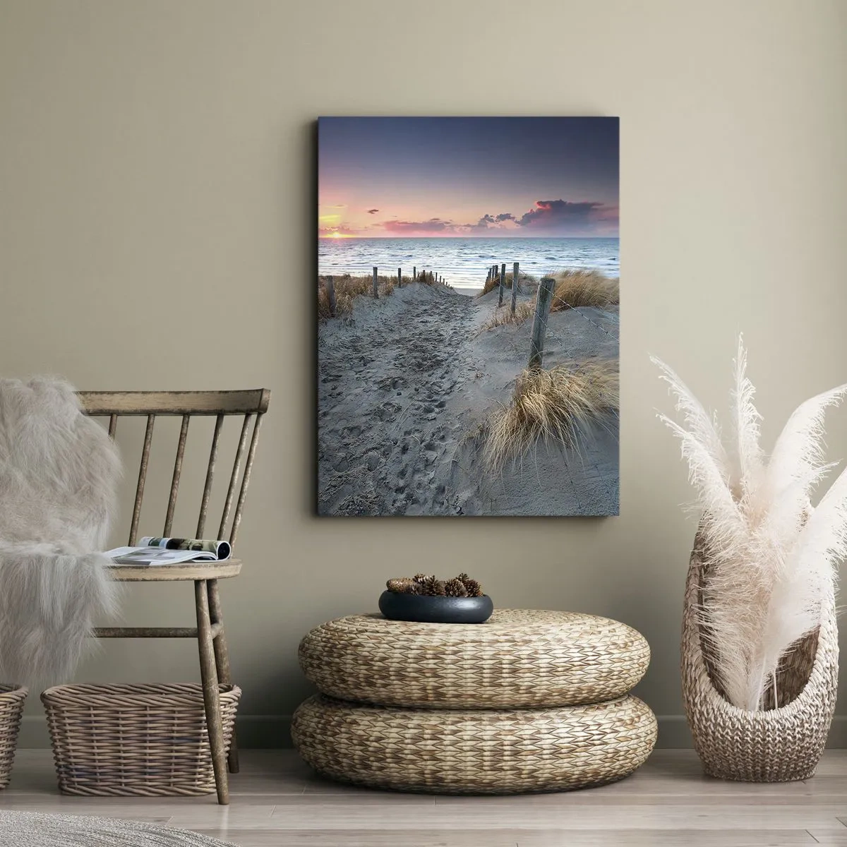 Cuadro sobre lienzo - Impresión de Imagen - Camino que conduce a la playa al atardecer - 70x100cm - Se derramó un arco iris de luminosidad.... - Decoración de pared moderna para salón y dormitorio ARTTOR