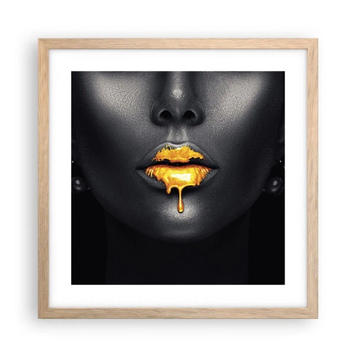 Póster en marco roble claro - Labios de oro - 40x40 cm