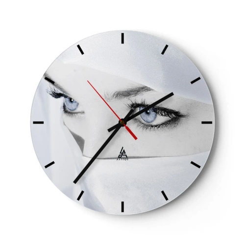 Reloj de pared - Reloj de vidrio - La mirada misteriosa de los ojos azules en blanco. - 30x30cm - Directamente de las mil y una noches - Decoración de pared moderna para salón, cocina y dormitorio ARTTOR