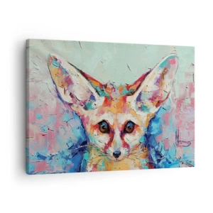 Cuadro sobre lienzo - Impresión de Imagen - Un retrato colorido de un zorro fennec en el estilo de pintura expresiva. - 70x50cm - Mirada penetrante - Decoración de pared moderna para salón y dormitorio ARTTOR