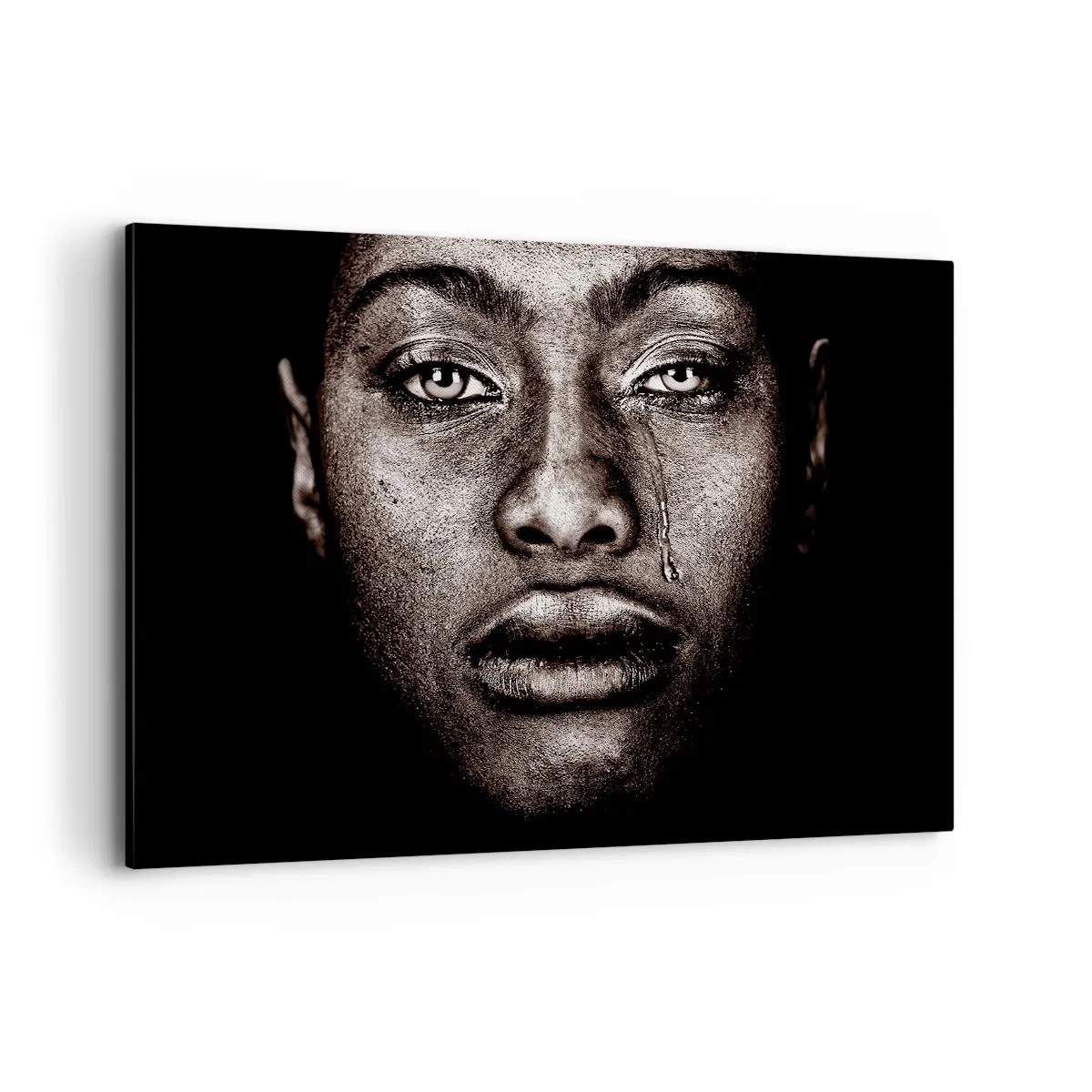 Cuadro sobre lienzo - Impresión de Imagen - Retrato de un rostro con una sola lágrima sobre un fondo negro - 120x80cm - Una lágrima - Decoración de pared moderna para salón y dormitorio ARTTOR