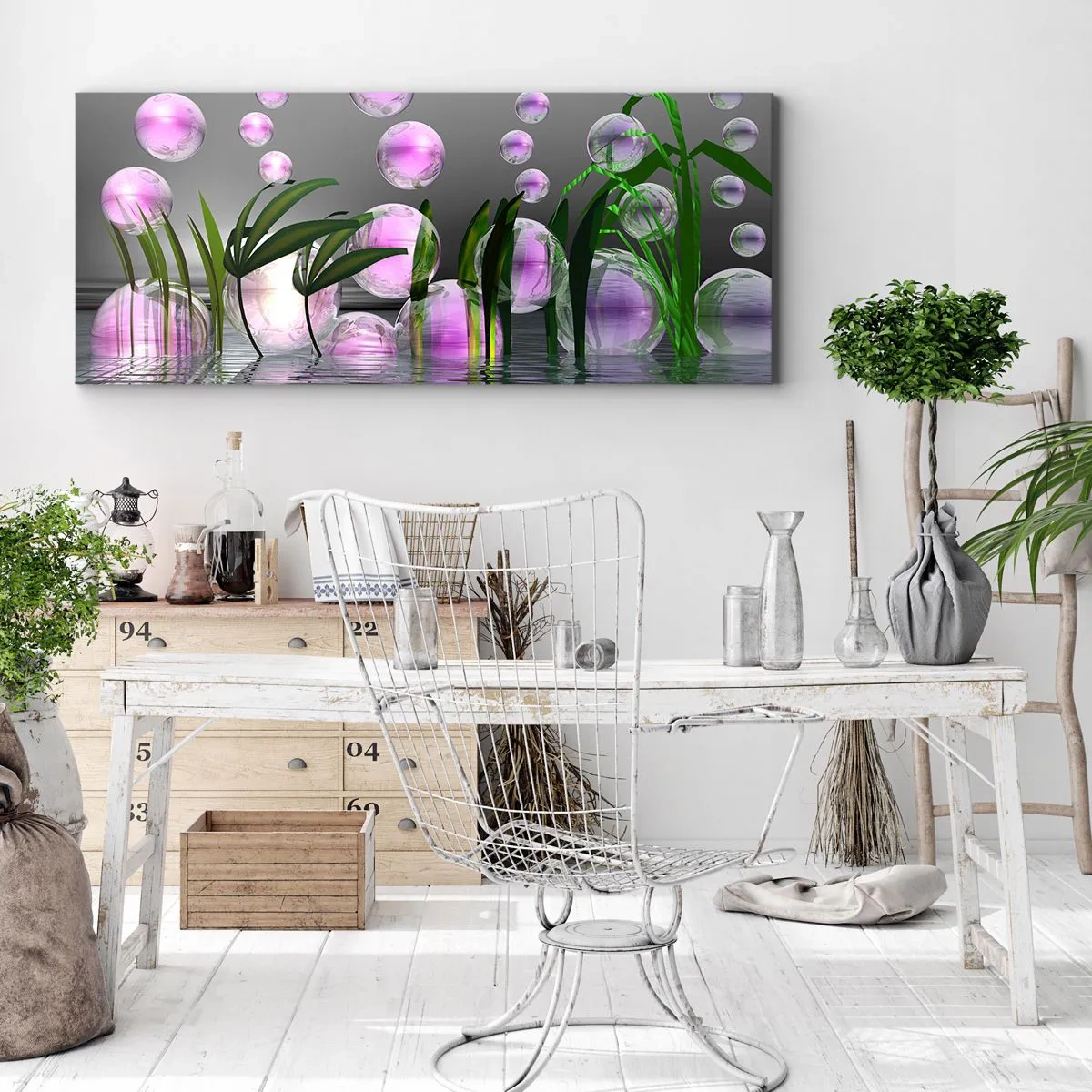 Cuadro sobre lienzo - Impresión de Imagen - Composición reflexiva de ligereza y vida - 100x40 cm