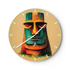 Reloj de pared - Reloj de vidrio - Retrato colorido de una estatua de piedra sobre un fondo beige - 30x30cm - Escultural, pero simpática - Decoración de pared moderna para salón, cocina y dormitorio ARTTOR