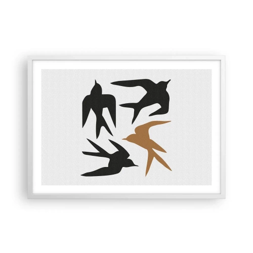 Póster en marco blanco - Juegos de golondrinas - 70x50 cm