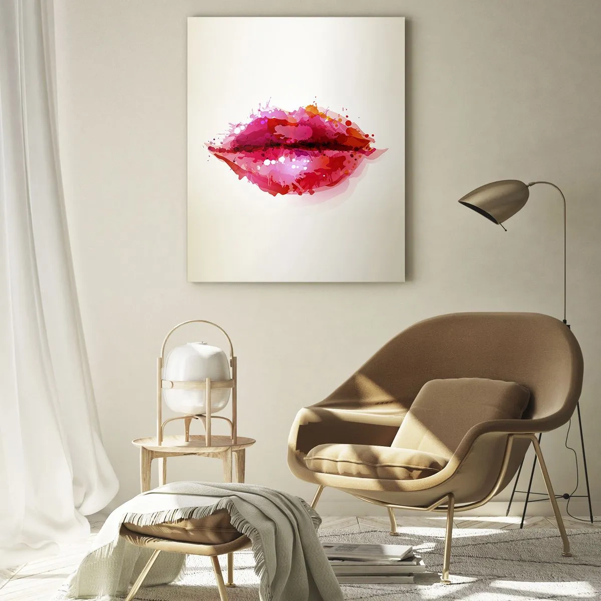 Cuadro sobre vidrio - Impresiones sobre Vidrio - Motivo abstracto de labios en tonos rosa y rojo. - 80x120cm - Un tono más rojo - Decoración de pared moderna para salón y dormitorio ARTTOR