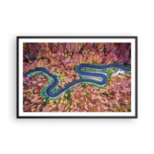 Póster en marco negro - Un camino sinuoso a través del bosque - 91x61 cm