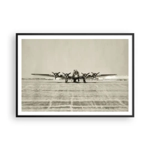 Póster en marco negro - Avión histórico en el aeropuerto en sepia - 100x70cm - Como siempre, preparado - Decoración de pared moderna para salón y dormitorio ARTTOR