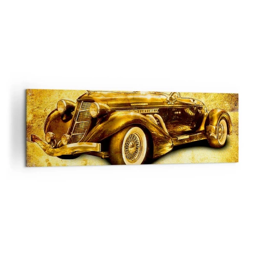 Cuadro sobre lienzo - Impresión de Imagen - Un clásico convertible retro dorado sobre un fondo vintage en colores cálidos. - 160x50cm - La élite de la élite - Decoración de pared moderna para salón y dormitorio ARTTOR