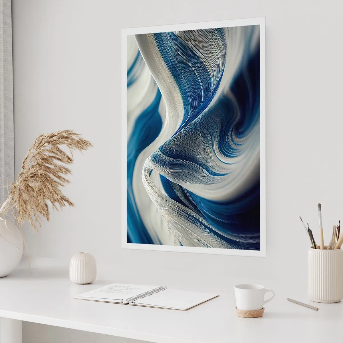 Póster - Fluidez de azul y blanco - 61x91 cm