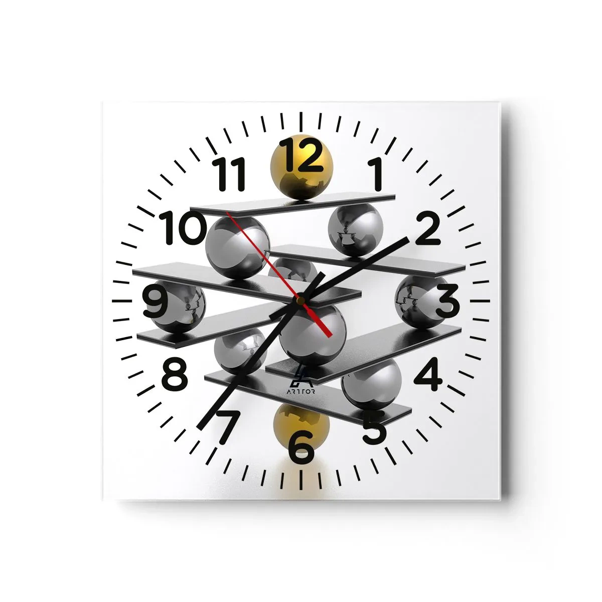Reloj de pared - Reloj de vidrio - Balance de oro y plata - 40x40 cm