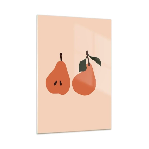 Cuadro sobre vidrio - Impresiones sobre Vidrio - Ilustración de dos peras sobre un fondo beige en estilo minimalista. - 50x70cm - La dulzura misma - Decoración de pared moderna para salón y dormitorio ARTTOR
