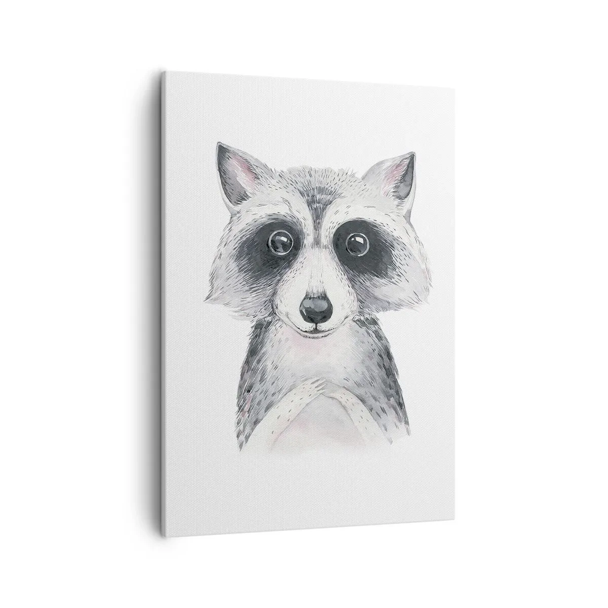 Cuadro sobre lienzo - Impresión de Imagen - Adorable retrato de un mapache sobre un fondo blanco. - 50x70cm - Un momento para la emoción - Decoración de pared moderna para salón y dormitorio ARTTOR