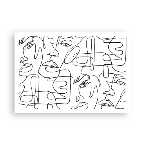 Póster - Un dibujo minimalista de una cara con líneas sobre un fondo claro. - 100x70cm - Entre emociones enredadas - Decoración de pared moderna para salón y dormitorio ARTTOR