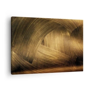 Cuadro sobre lienzo - Impresión de Imagen - Pinceladas abstractas doradas - 70x50cm - En un laberinto de oro - Decoración de pared moderna para salón y dormitorio ARTTOR