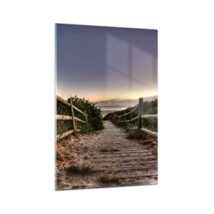 Cuadro sobre vidrio - Impresiones sobre Vidrio - Camino de madera en las dunas que conduce a la playa al atardecer - 70x100cm - Objetivo a la vista - Decoración de pared moderna para salón y dormitorio ARTTOR