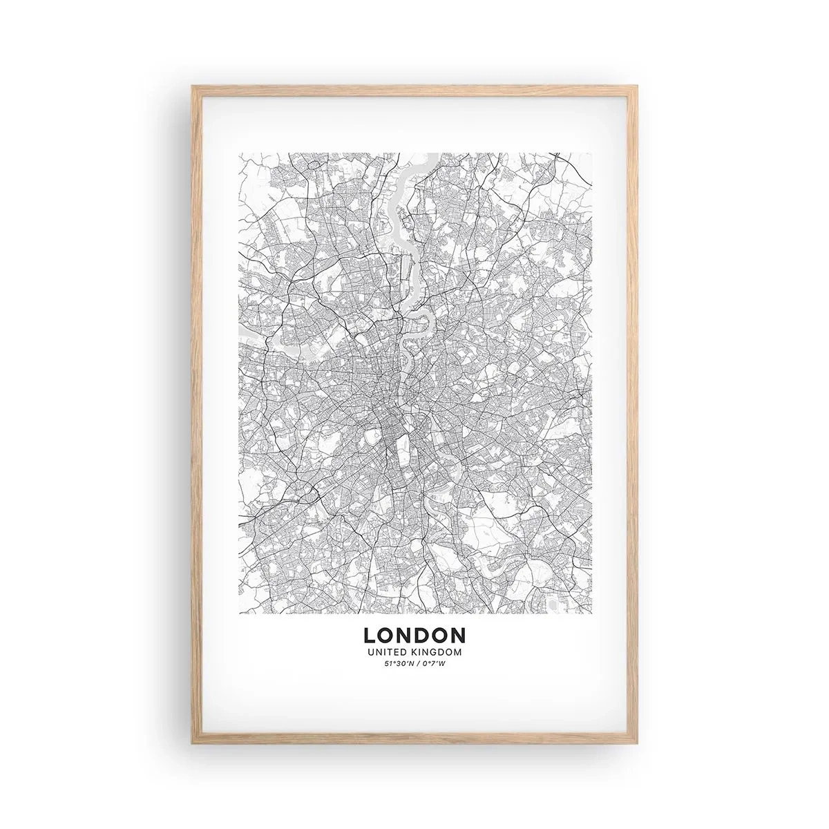 Póster en marco roble claro - Un mapa del laberinto de Londres - 61x91 cm