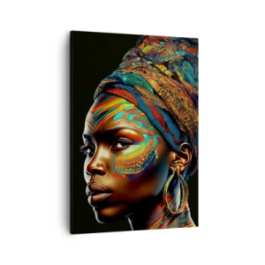 Cuadro sobre lienzo - Impresión de Imagen - Retrato de una mujer con un patrón colorido y un turbante. - 50x70cm - Reina africana - Decoración de pared moderna para salón y dormitorio ARTTOR