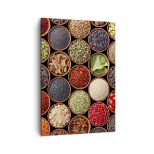 Cuadro sobre lienzo - Impresión de Imagen - Especias de colores en recipientes redondos - 50x70cm - Todos los sabores del mundo - Decoración de pared moderna para salón y dormitorio ARTTOR