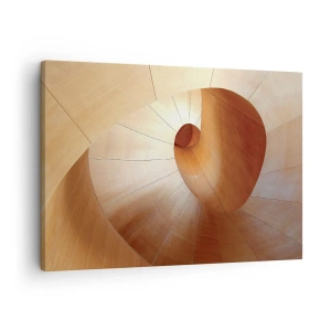 Cuadro sobre lienzo - Impresión de Imagen - Espiral abstracta en tonos madera y marrón claro. - 70x50cm - Serpentina arquitectónica - Decoración de pared moderna para salón y dormitorio ARTTOR