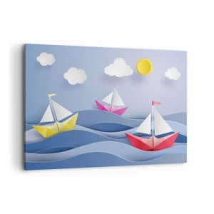 Cuadro sobre lienzo - Impresión de Imagen - Veleros coloridos sobre las olas en un día soleado - 100x70cm - Oh, qué agradable es balancearse entre las olas - Decoración de pared moderna para salón y dormitorio ARTTOR