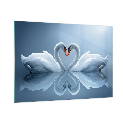 Cuadro sobre vidrio - Impresiones sobre Vidrio - Dos cisnes formando un corazón en la superficie del agua. - 100x70cm - Tiempo de amor - Decoración de pared moderna para salón y dormitorio ARTTOR