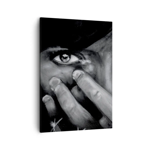 Cuadro sobre lienzo - Impresión de Imagen - Retrato en blanco y negro de una mujer cubriéndose la cara con las manos. - 50x70cm - No diré quién lo pintó - Decoración de pared moderna para salón y dormitorio ARTTOR