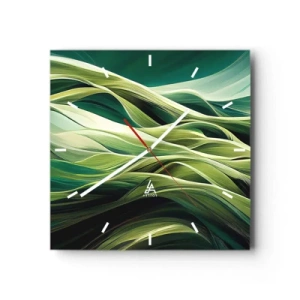 Reloj de pared - Reloj de vidrio - Líneas dinámicas en tonos verdes. - 30x30cm - Un juego abstracto de color verde - Decoración de pared moderna para salón y dormitorio ARTTOR