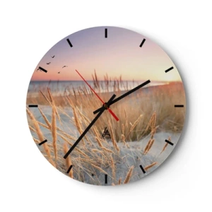 Reloj de pared - Reloj de vidrio - Césped de playa al atardecer con vistas al mar - 30x30cm - Dulce nana del Báltico - Decoración de pared moderna para salón, cocina y dormitorio ARTTOR