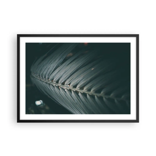 Póster en marco negro - Primer plano de un detalle de hoja de palma en tonos oscuros - 70x50cm - La precisión de la naturaleza - Decoración de pared moderna para salón y dormitorio ARTTOR