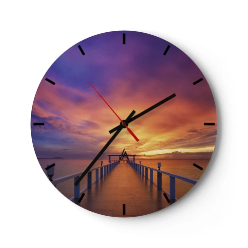 Reloj de pared - Reloj de vidrio - Un embarcadero junto al mar al atardecer en colores cálidos. - 30x30cm - Sin fin - Decoración de pared moderna para salón, cocina y dormitorio ARTTOR