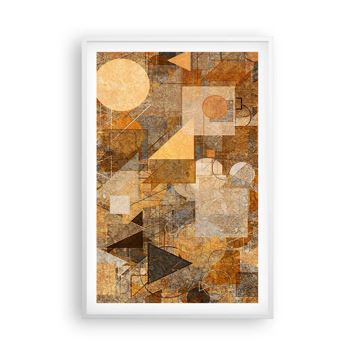 Póster en marco blanco - Estudio cubista en bronce - 61x91 cm