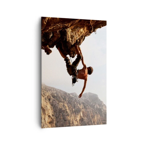 Cuadro sobre lienzo - Impresión de Imagen - Un escalador en un acantilado escarpado en las montañas bajo el sol. - 80x120cm - Un mundo en la roca - Decoración de pared moderna para salón y dormitorio ARTTOR