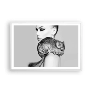 Póster en marco blanco - Dama con chinchilla - 91x61 cm