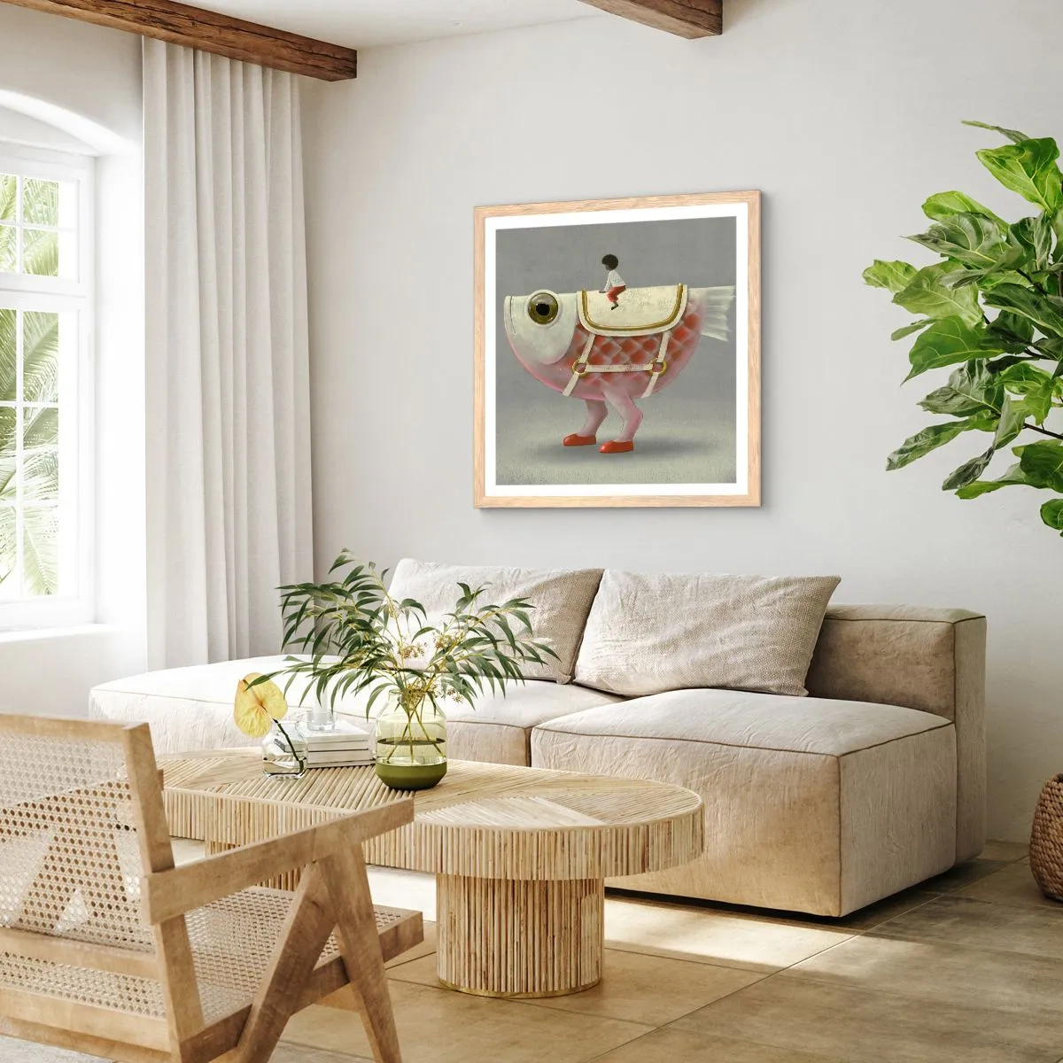 Póster en marco roble claro - Jinete del pescado - 60x60 cm