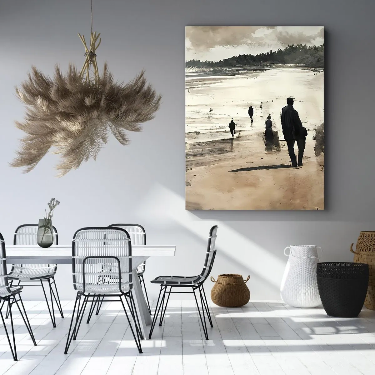 Cuadro sobre lienzo - Impresión de Imagen - Caminantes de playa en un paisaje tranquilo - 50x70cm - Un sueño evocado - Decoración de pared moderna para salón y dormitorio ARTTOR