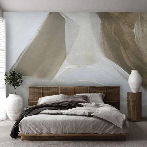 Fotomural Standard Eco - Trazos abstractos de blanco y beige sobre lienzo - 100x70cm - Ola de blanco - Decoración de pared moderna para salón y dormitorio ARTTOR
