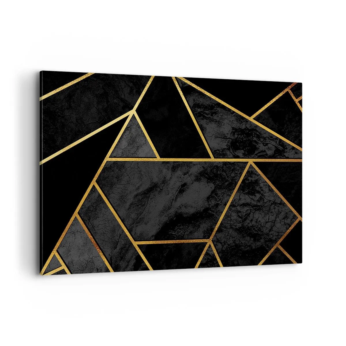 Cuadro sobre lienzo - Impresión de Imagen - Patrón geométrico dorado sobre fondo negro - 120x80cm - Oscuridad y brillo - Decoración de pared moderna para salón y dormitorio ARTTOR