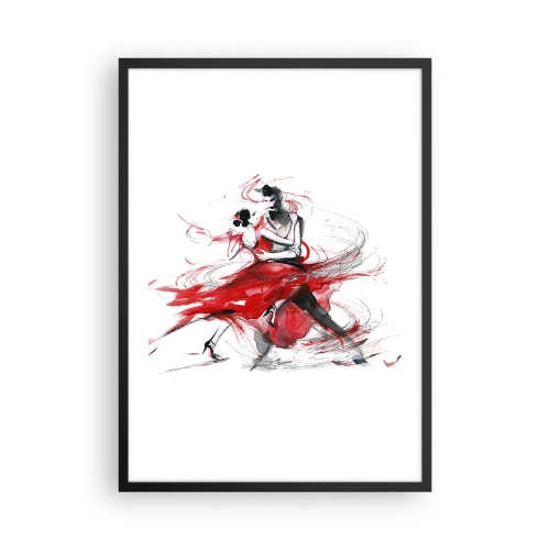 Póster en marco negro - Una pareja bailando tango con dinámicos acentos rojos. - 50x70cm - El tango: el ritmo de la pasión - Decoración de pared moderna para salón y dormitorio ARTTOR
