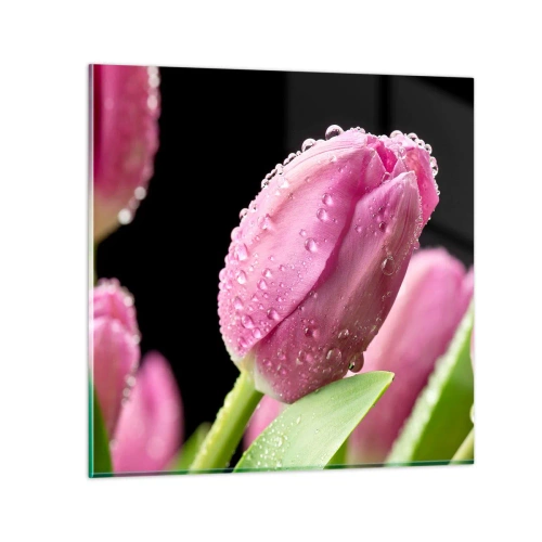 Cuadro sobre vidrio - Impresiones sobre Vidrio - Un sueño de lilas en el rocío - 40x40 cm