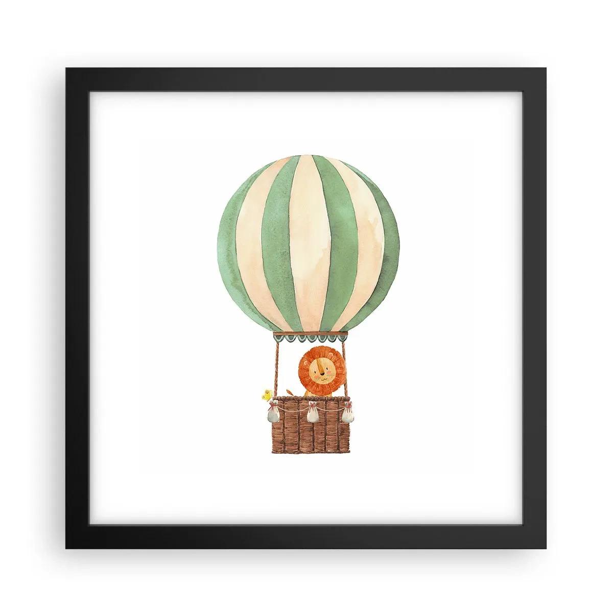 Póster en marco negro - Los viajes del león - 30x30 cm