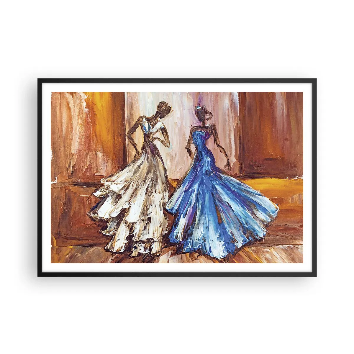 Póster en marco negro - Personajes en vestidos de noche de estilo artístico. - 100x70cm - Un elegante dúo - Decoración de pared moderna para salón y dormitorio ARTTOR