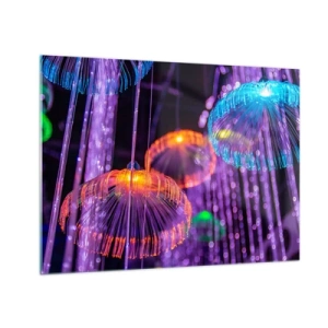 Cuadro sobre vidrio - Impresiones sobre Vidrio - Estructuras de luz de colores que se asemejan a medusas - 70x50cm - Fuente luminosa - Decoración de pared moderna para salón y dormitorio ARTTOR