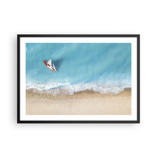 Póster en marco negro - Una vista de pájaro de un barco en la playa. - 70x50cm - Frontera celeste y dorada - Decoración de pared moderna para salón y dormitorio ARTTOR