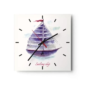 Reloj de pared - Reloj de vidrio - Una pintura de acuarela de un velero en el agua con una delicada inscripción. - 30x30cm - Velas izadas y aguas tranquilas - Decoración de pared moderna para salón y dormitorio ARTTOR