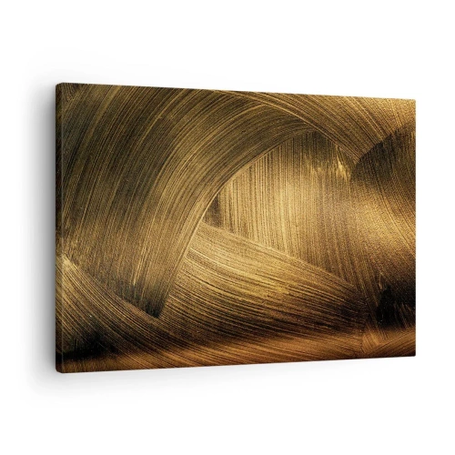 Cuadro sobre lienzo - Impresión de Imagen - Pinceladas abstractas doradas - 70x50cm - En un laberinto de oro - Decoración de pared moderna para salón y dormitorio ARTTOR
