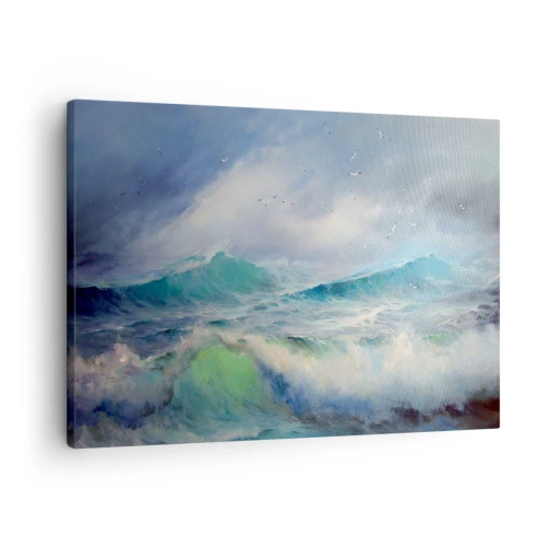 Cuadro sobre lienzo - Impresión de Imagen - Olas fuertes en el océano - 70x50cm - La fuerza del viento - Decoración de pared moderna para salón y dormitorio ARTTOR
