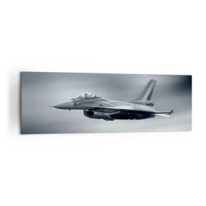 Cuadro sobre lienzo - Impresión de Imagen - Un avión de combate en vuelo contra un cielo nublado. - 160x50cm - ¿Quieres un reto? - Decoración de pared moderna para salón y dormitorio ARTTOR
