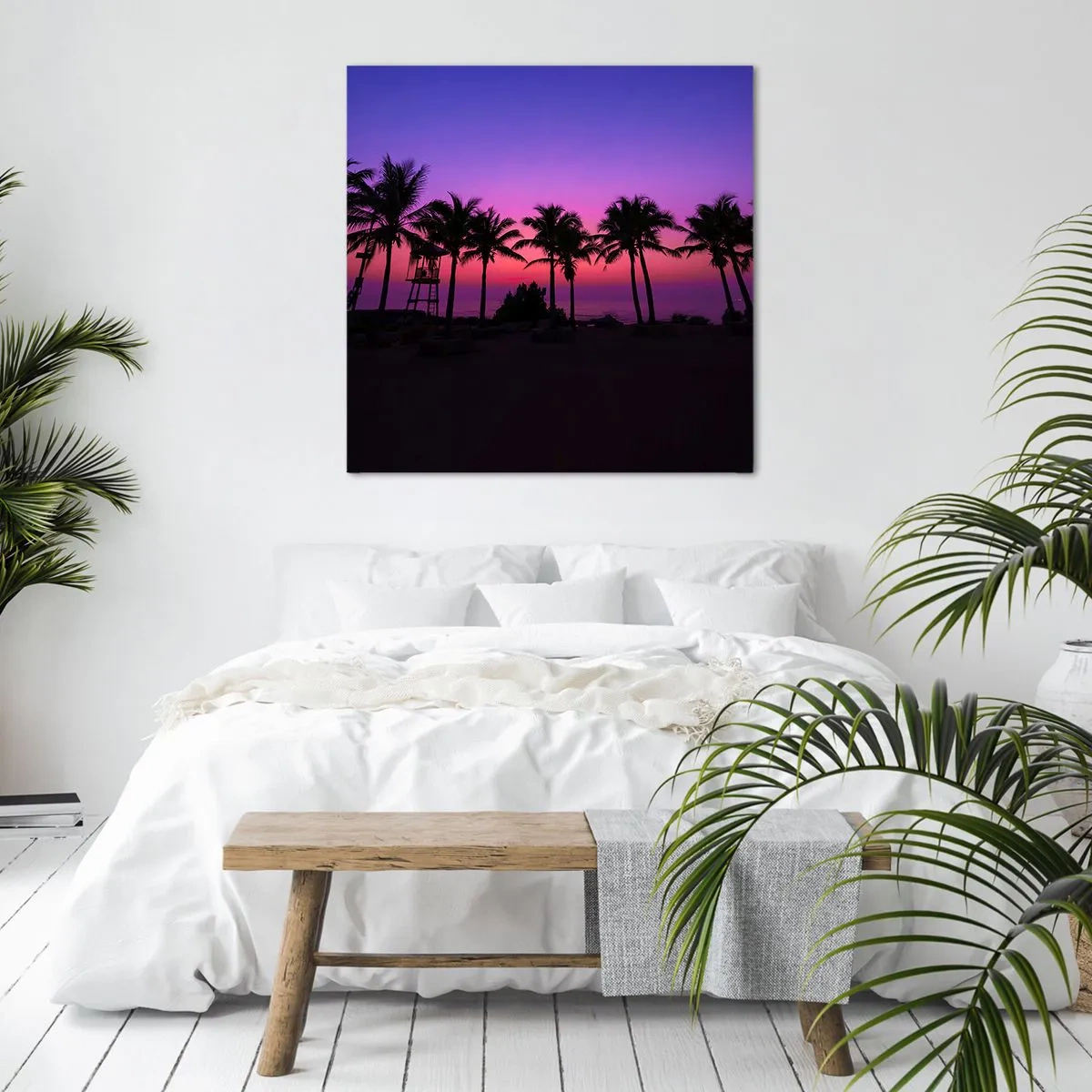 Cuadro sobre lienzo - Impresión de Imagen - Atardecer bajo las palmeras - 60x60 cm