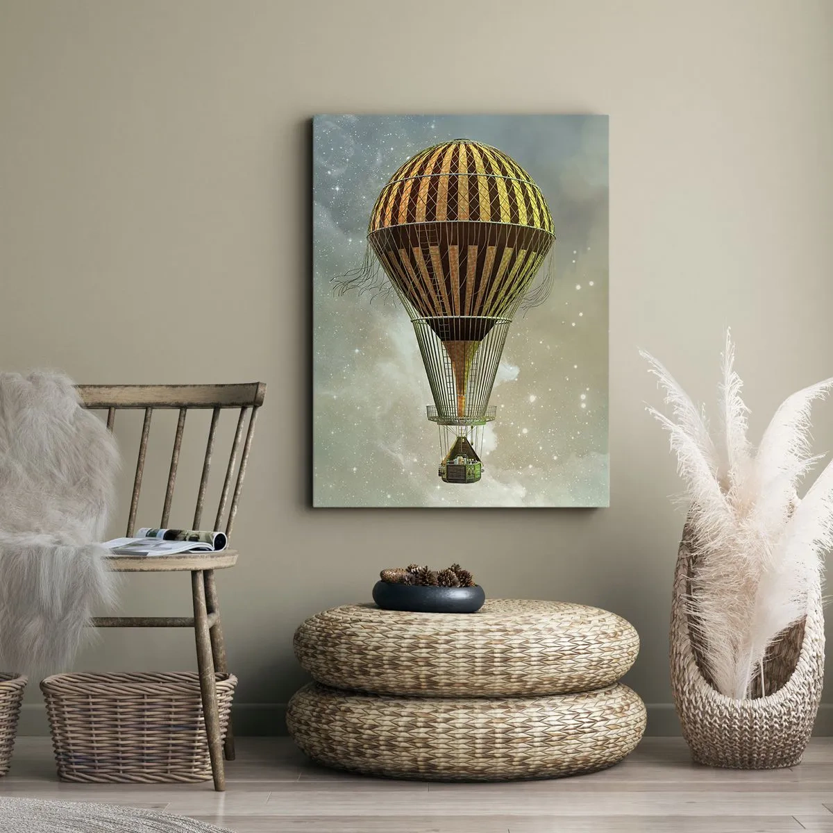 Cuadro sobre lienzo - Impresión de Imagen - Un globo aerostático flotando entre las nubes. - 50x70cm - Vuelos pioneros - Decoración de pared moderna para salón y dormitorio ARTTOR
